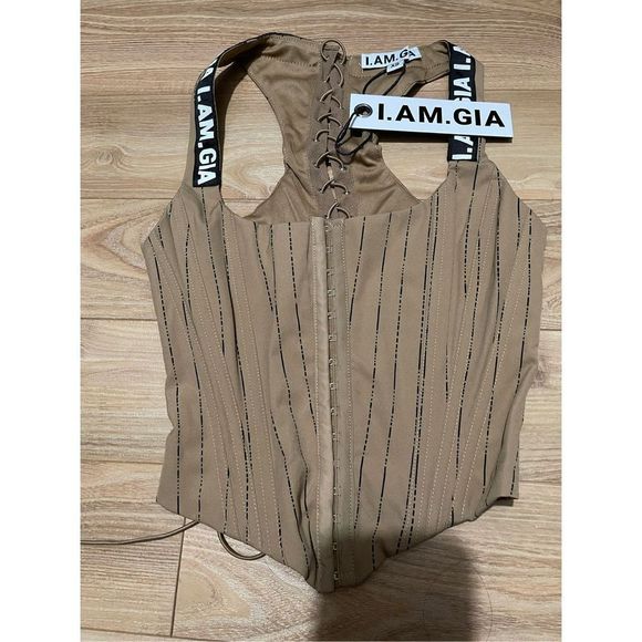 I.AM.GIA Tops - nwt iamgia siobhan tan pinstripe corset xs
